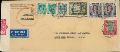 1940 (Dec 27) Long censored cover from Rangoon to USA inscribed "via Hong Kong", franked KGV 10r +
