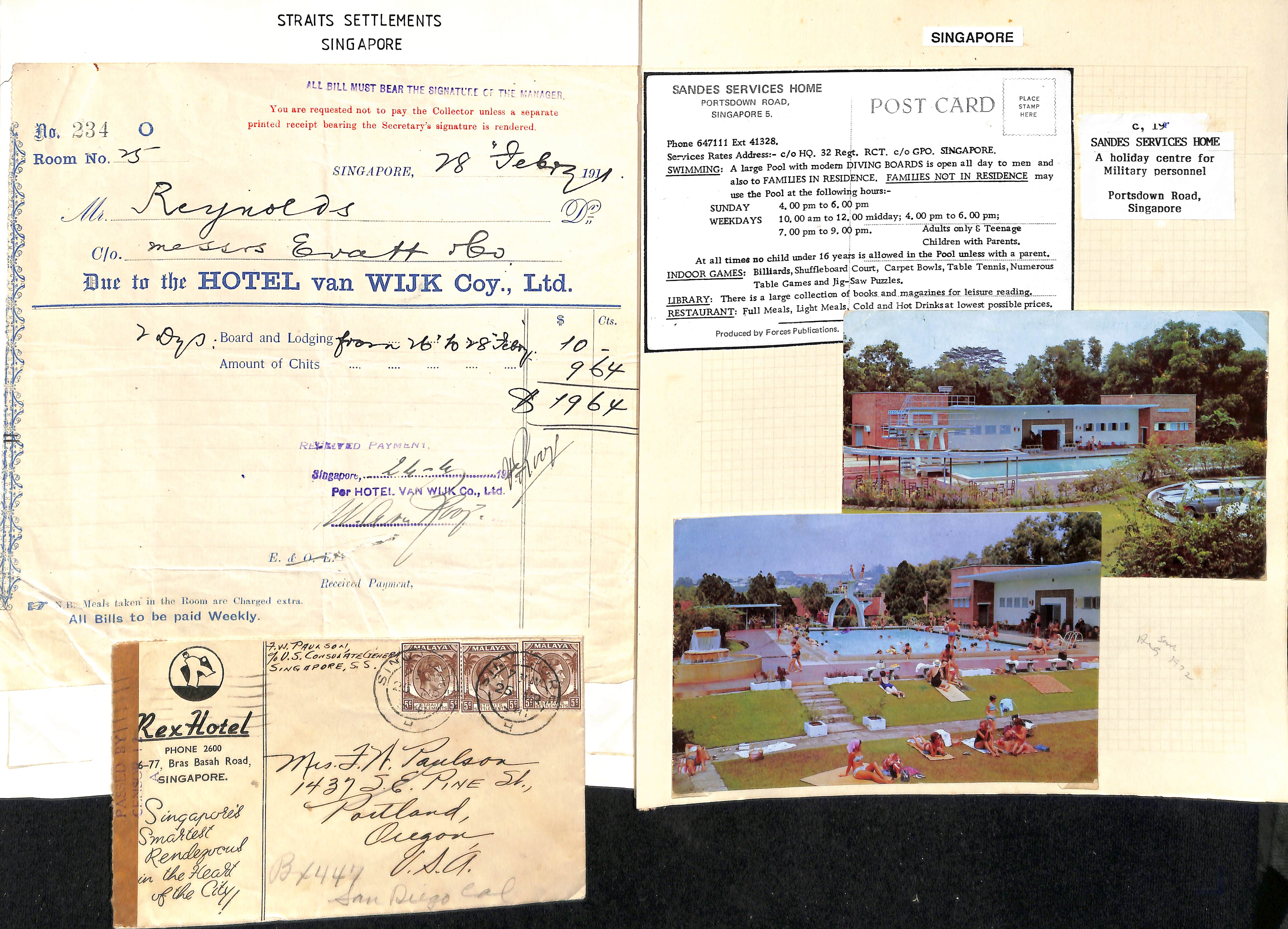 Hotels. 1900-85 Printed envelopes, picture postcards and ephemera from various Singapore hotels - Image 7 of 10