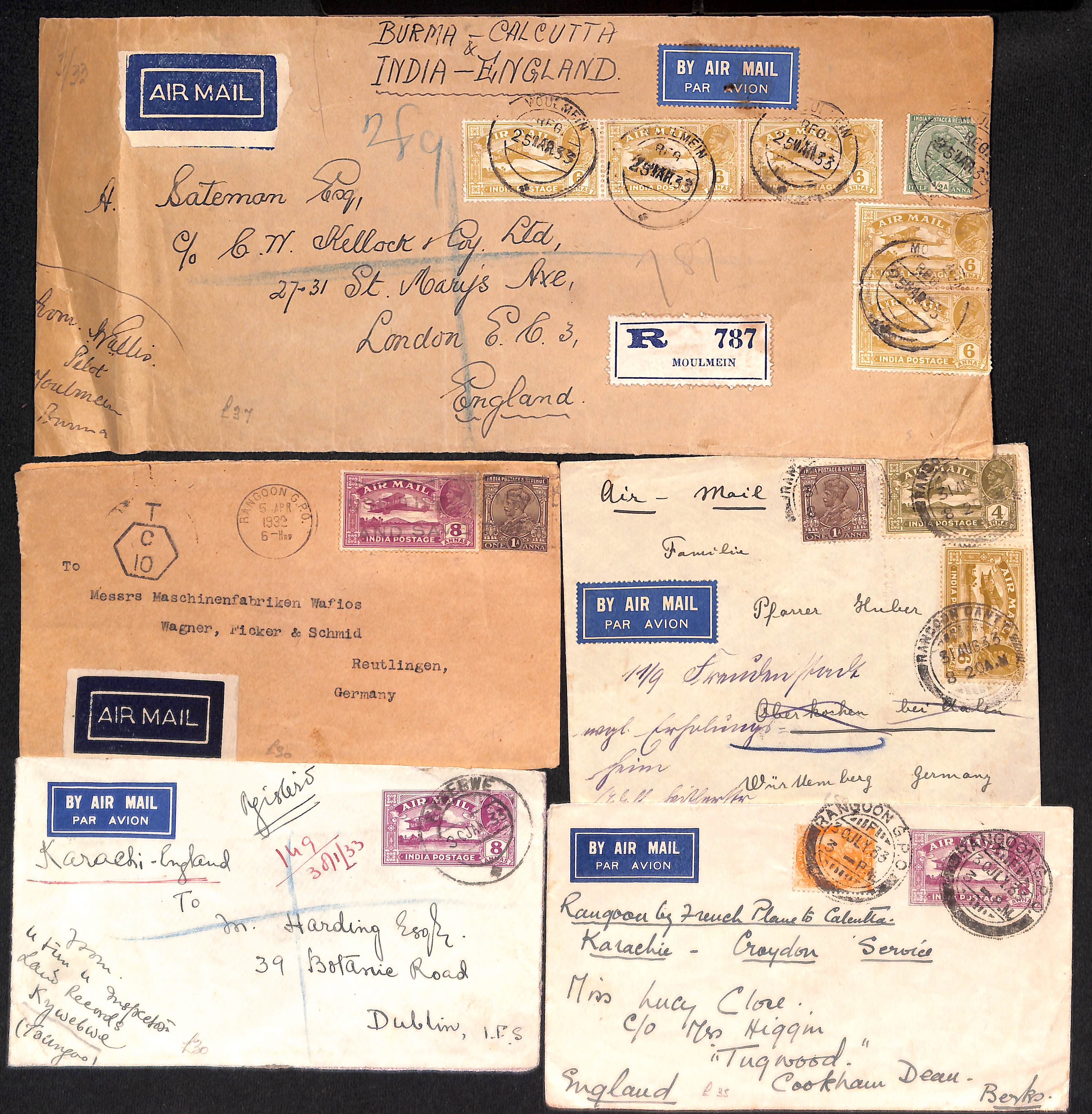 1929-37 Air Mail covers (28) and a front, virtually all commercial covers to Europe, Indian stamps - Image 6 of 8