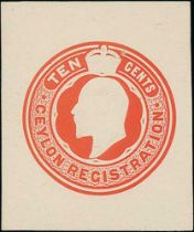 1903 10c Registration stamp, Die Proof in orange on vertically laid paper, 34x40mm, fine and scarce.