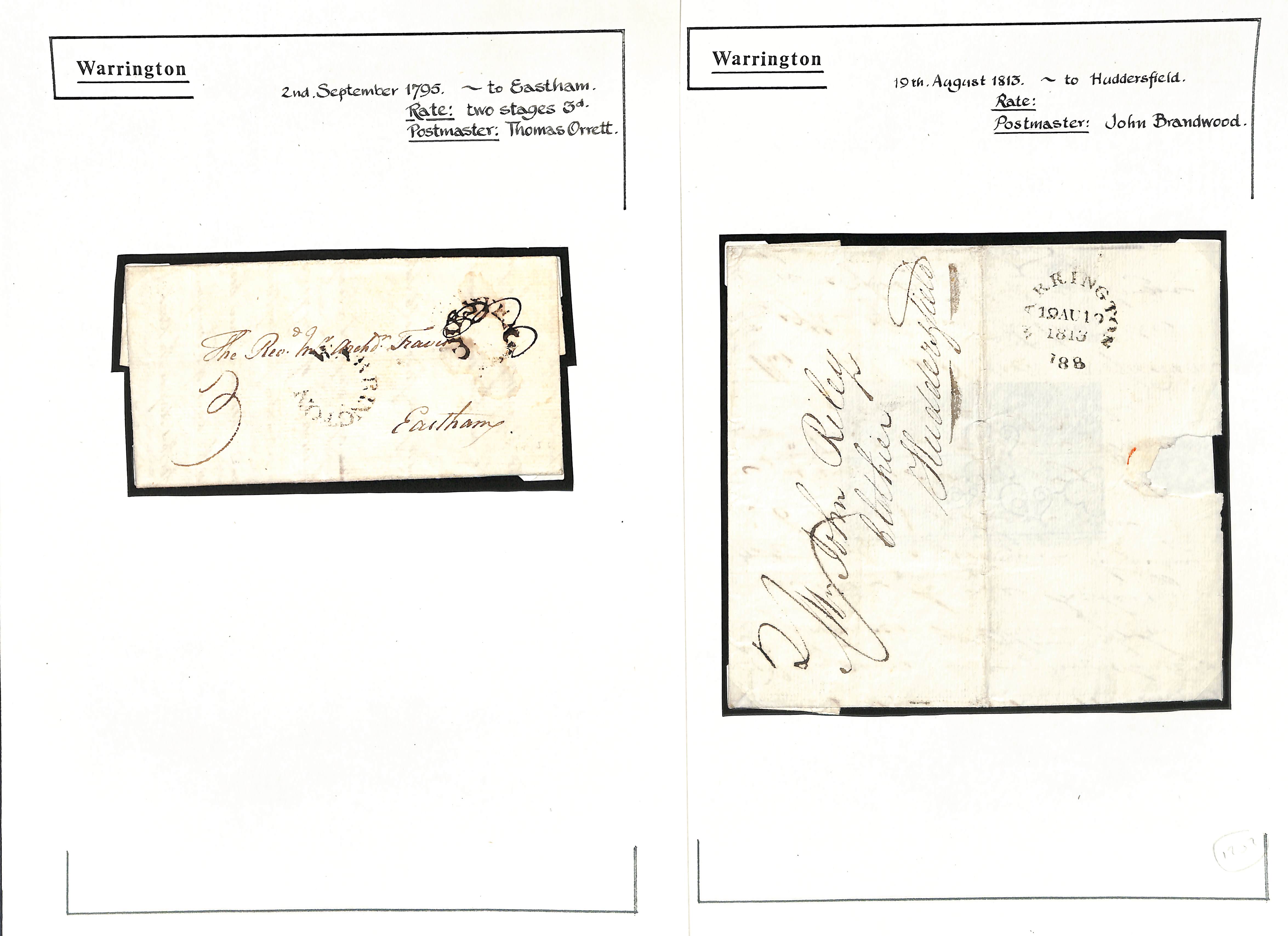 Lancashire - Warrington. 1780-1830 Entire letters (6) and entires (3), various handstamps - Image 4 of 4