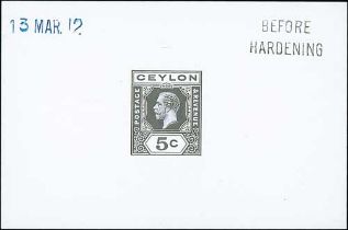 1912 KGV 1c, 3c, 5c and 6c Die Proofs in black on white glazed card all stamped "BEFORE /