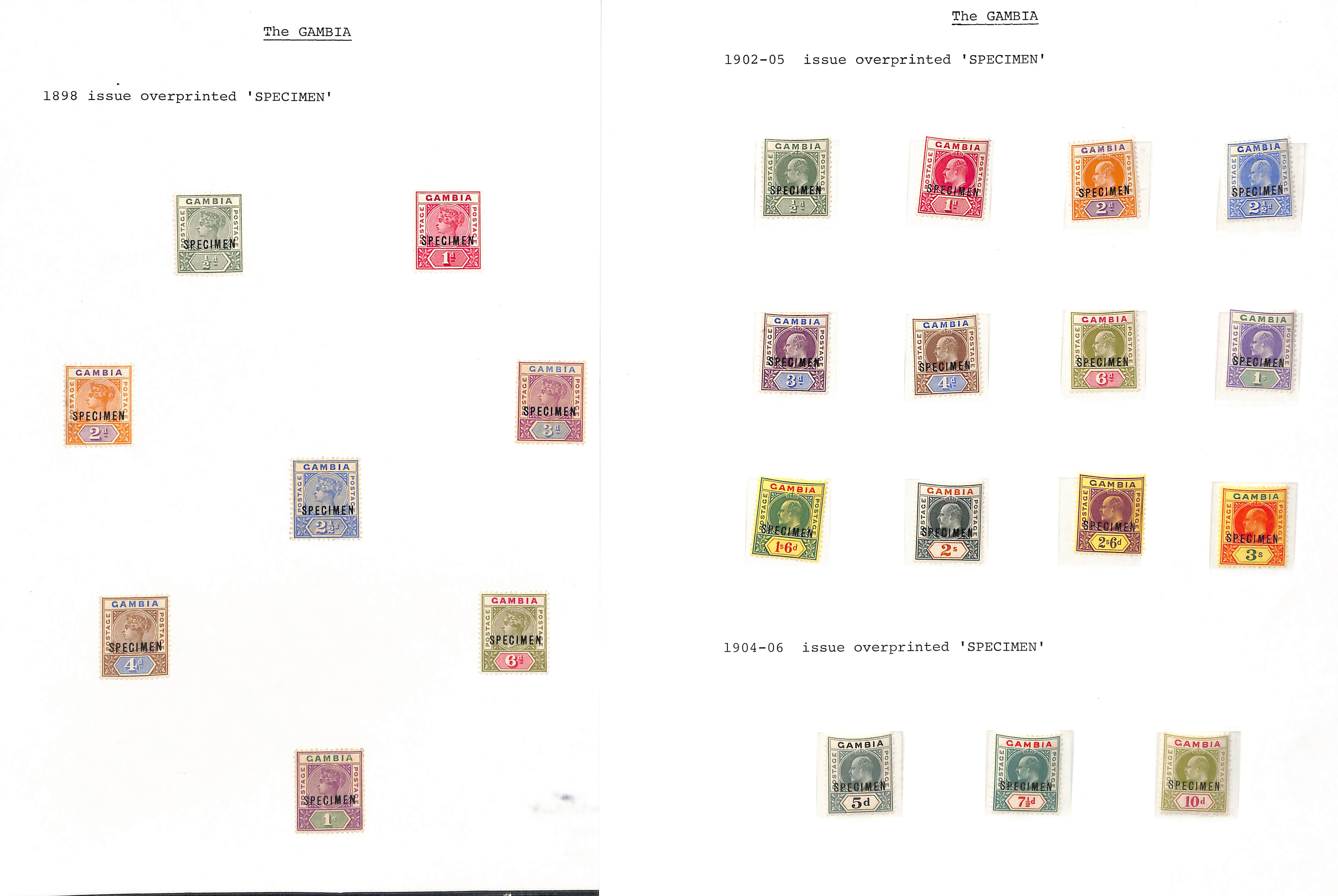 1898-1905 Specimen stamps comprising 1898 set of eight, 1902-05 set of twelve, 1905 5d, 7½d and 10d,