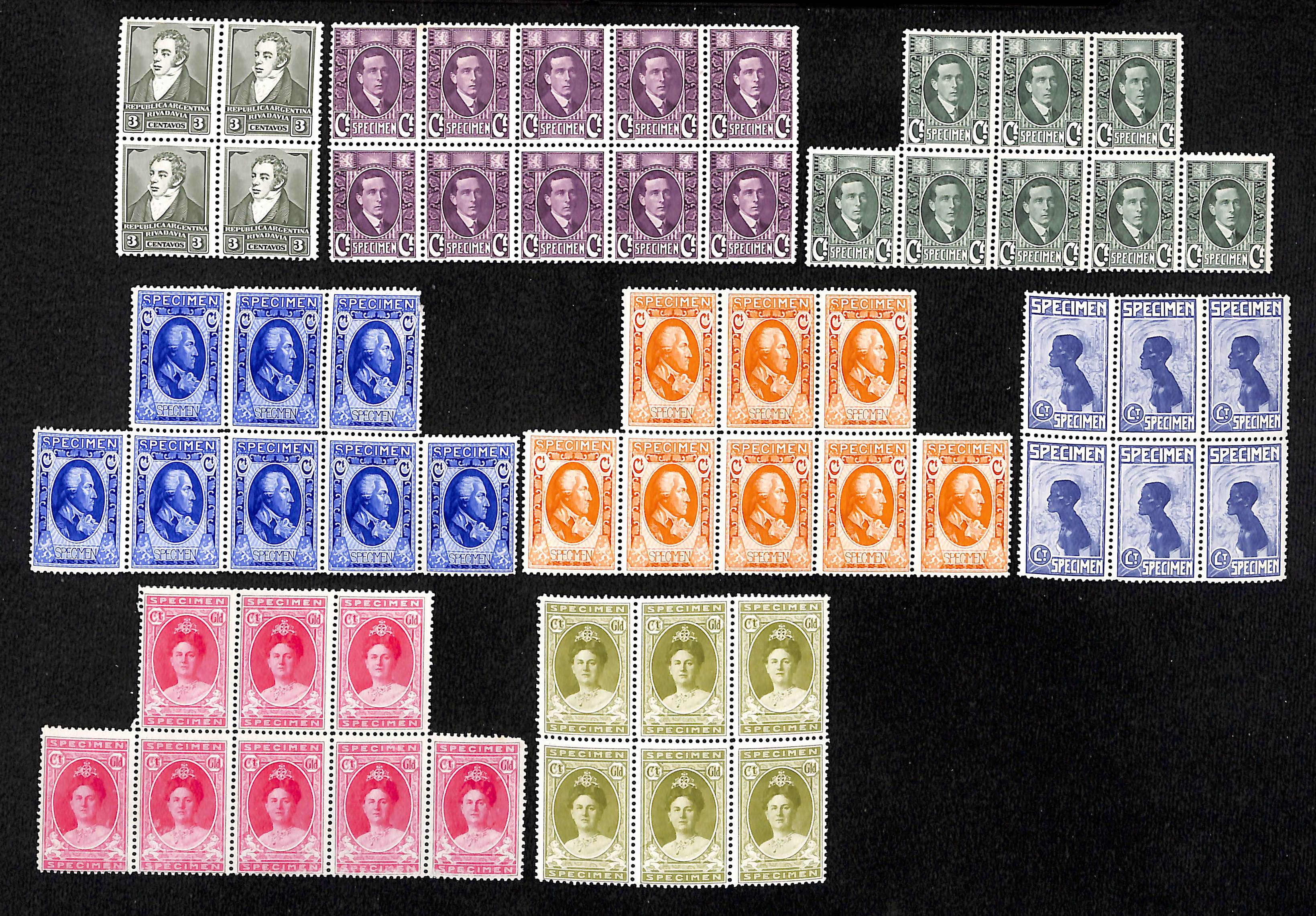 c.1923 Harrison & Sons sample stamps inscribed "SPECIMEN", all perforated, some watermarked, designs