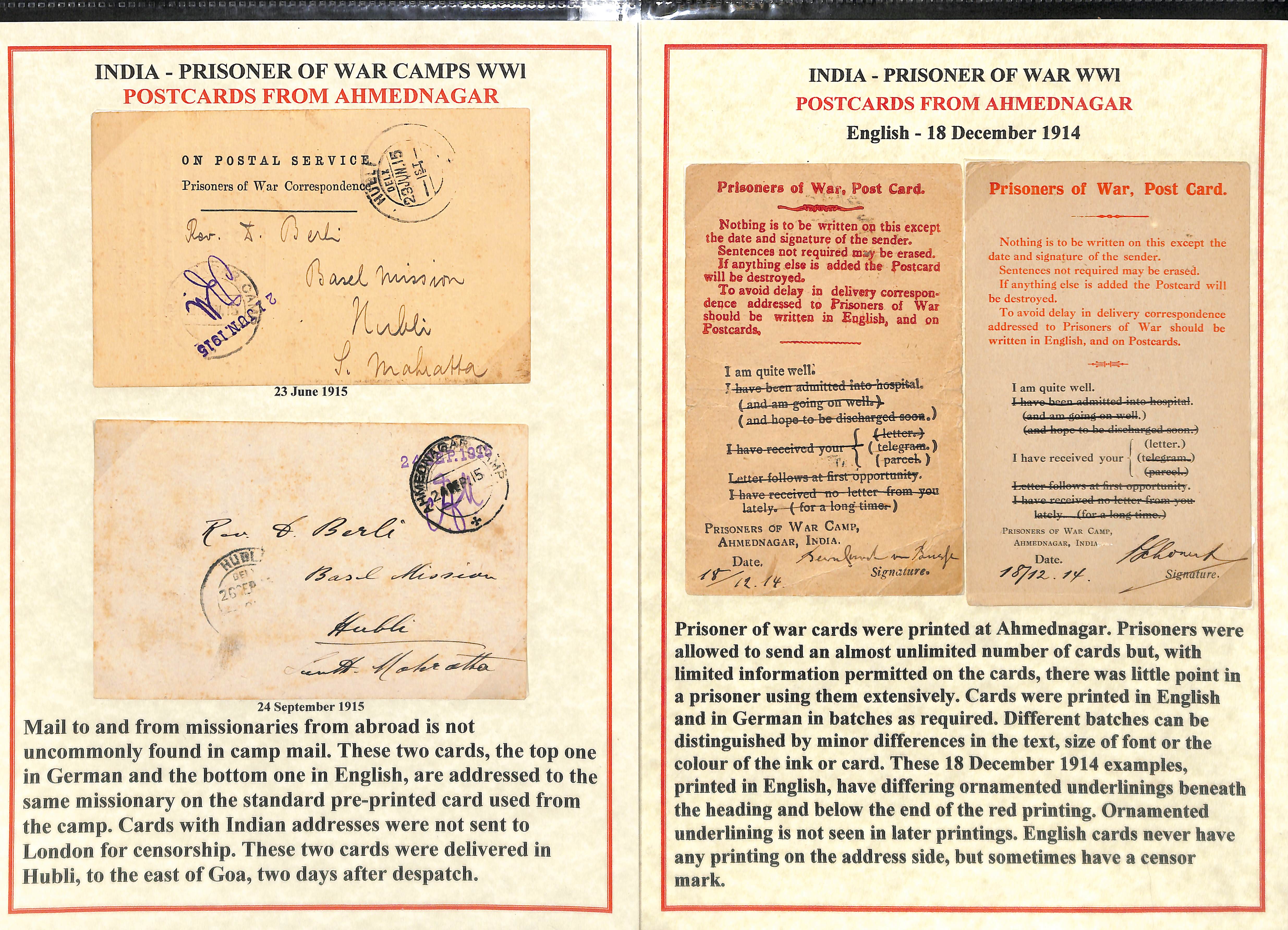 Ahmednagar. 1914-19 Printed Prisoner of War Postcards, the reverse with the usual five short - Image 4 of 5