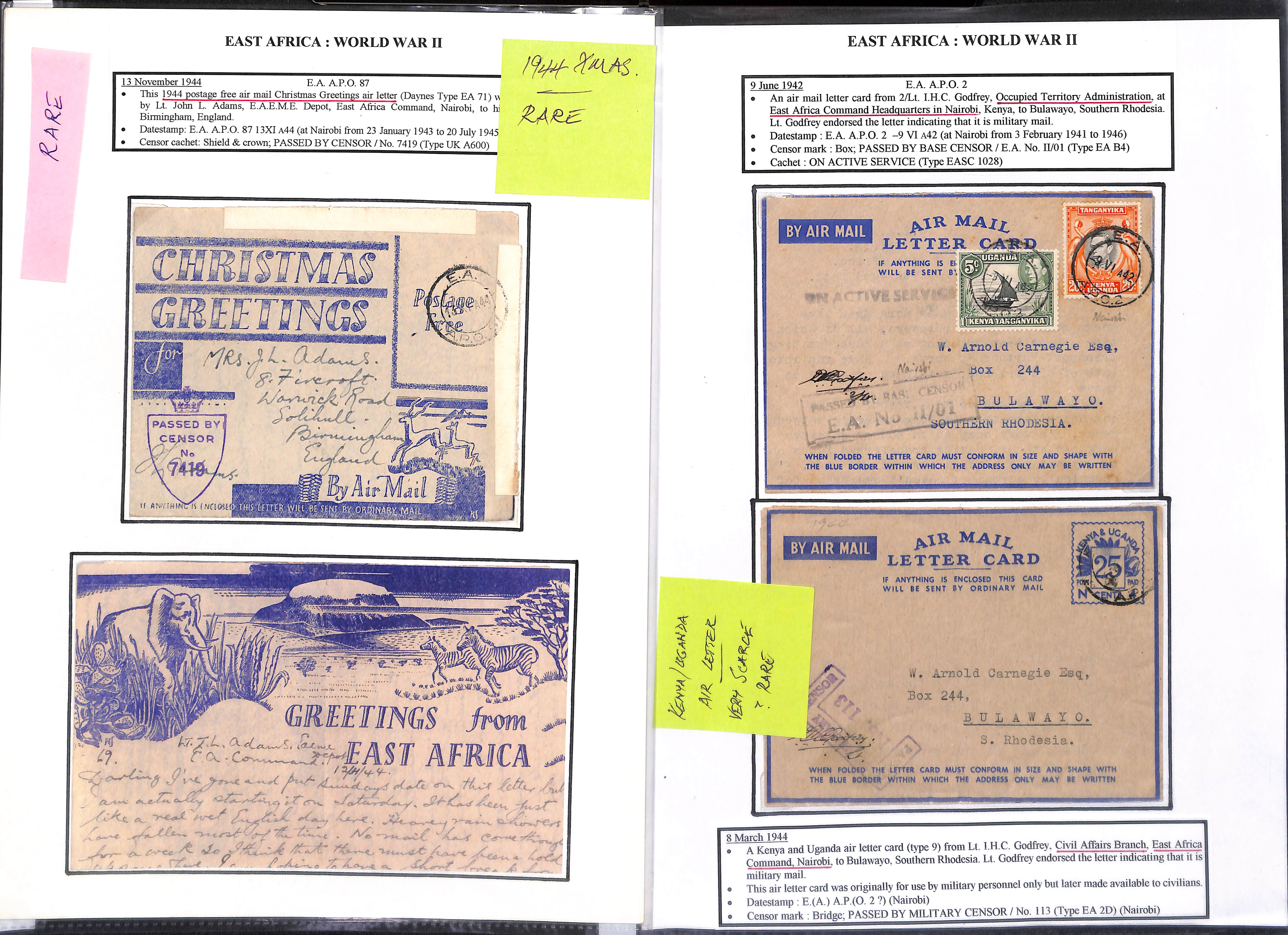 1942-45 Air letters including Christmas Greetings types for 1943 or 1944, East African or U.D.F