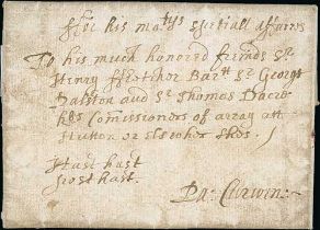 1644 (Oct 5) Civil War Period entire letter from Sir Patrick Curwen at Workington Hall,