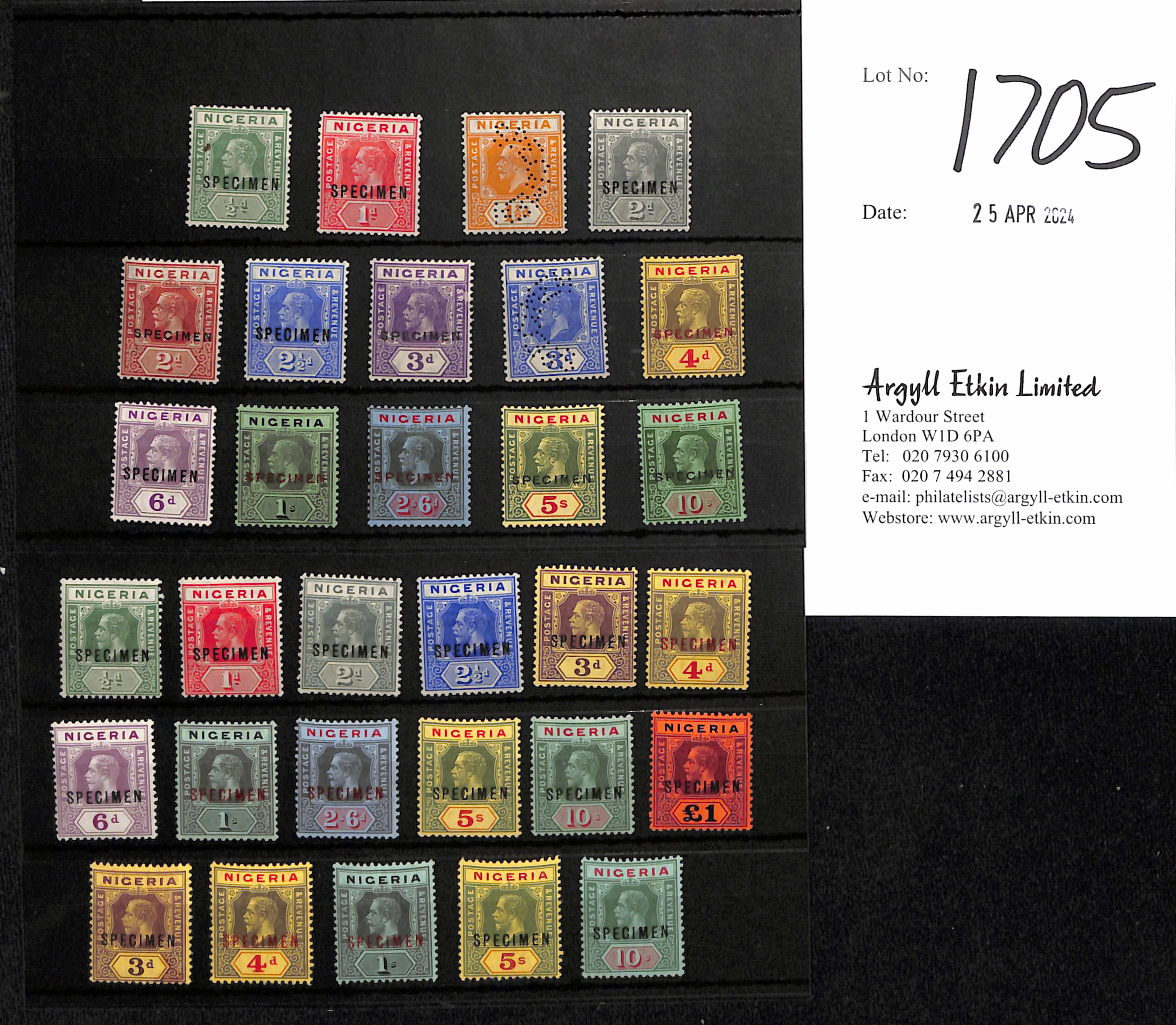 1914-32 Specimen sets complete, the 1914-29 ½d - £1 set of twelve with both white and coloured