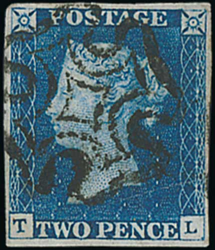 1840 2d Blue, TL plate 2, two used examples, the second a late state showing clear signs of