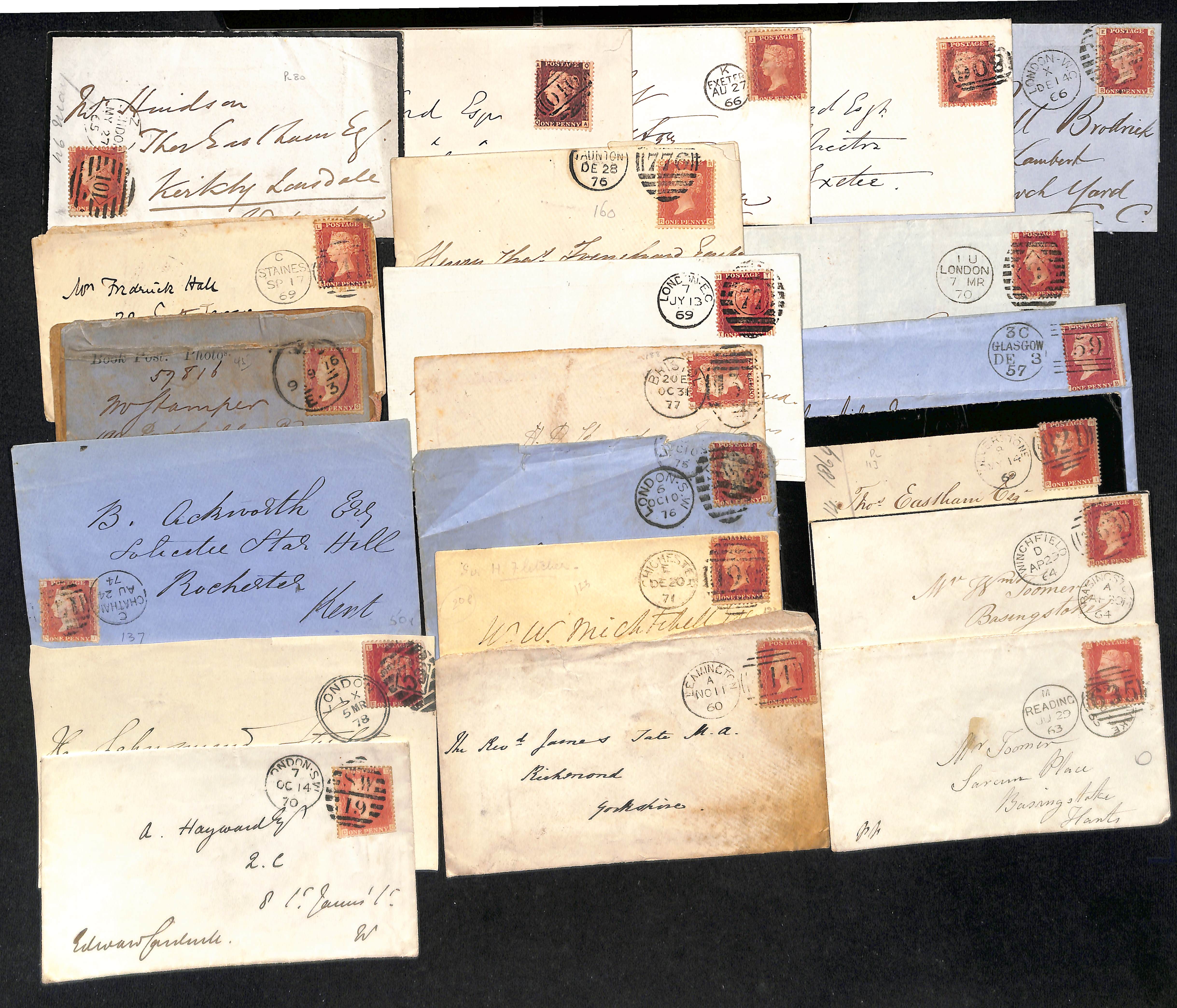 1854-79 Covers, entires and entire letters bearing perforated 1d reds (126), various perfs and - Image 4 of 6