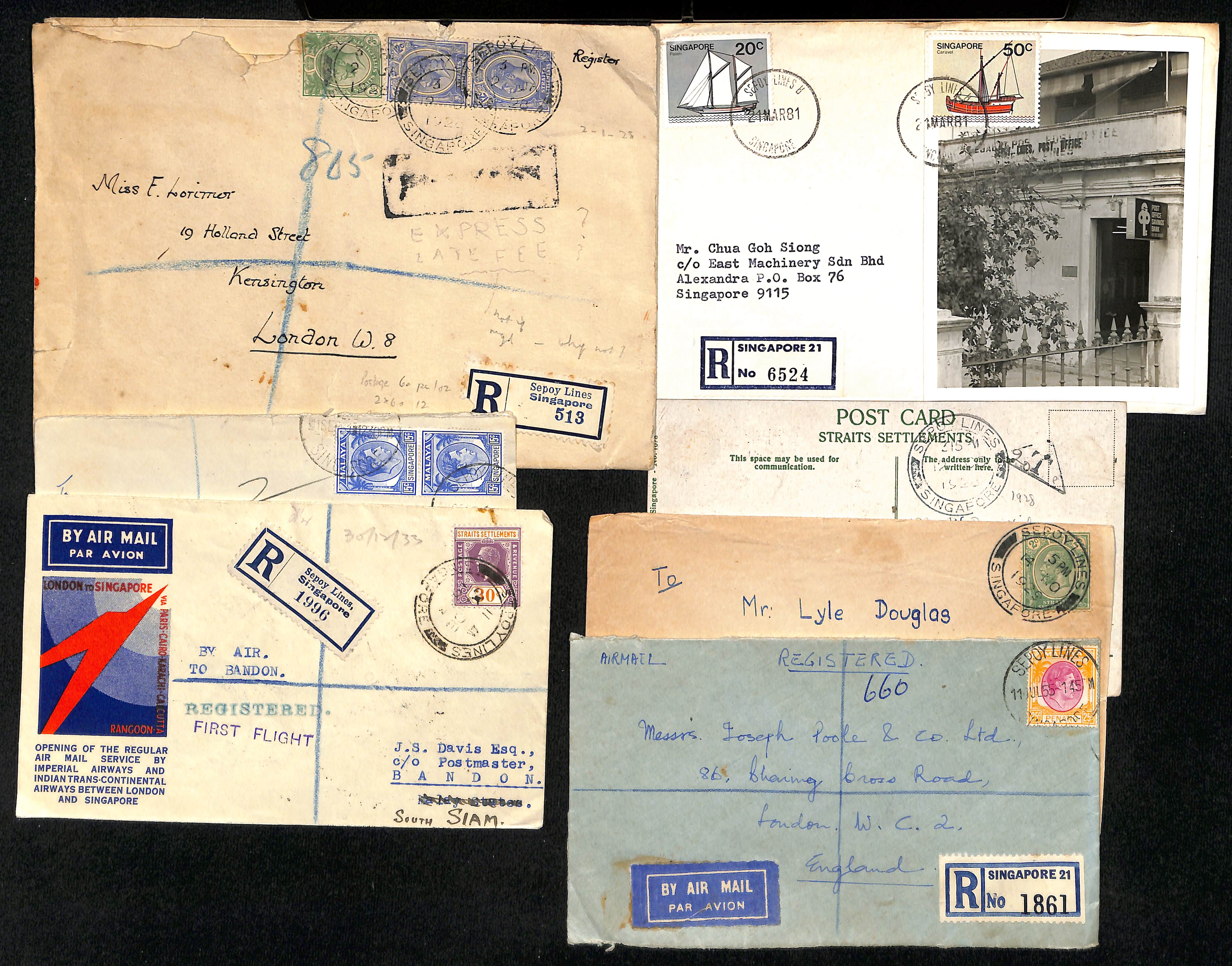 Sepoy Lines. 1928-81 Covers and cards, one 1928 cover with triangular "T" handstamp, seven