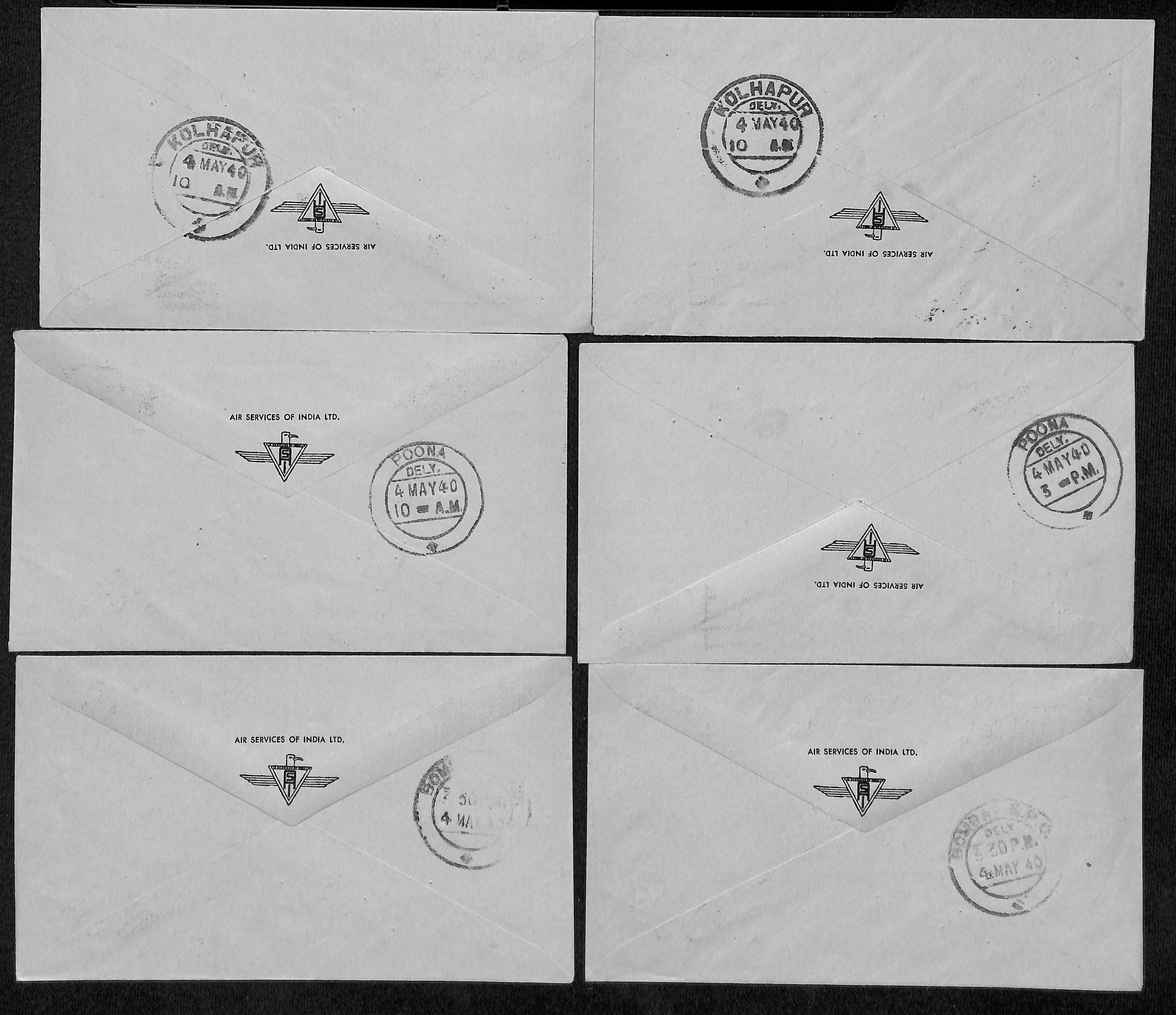 1940 (May 4) Air Services of India Kolhapur to Bombay service via Poona, covers carried on all - Image 2 of 2