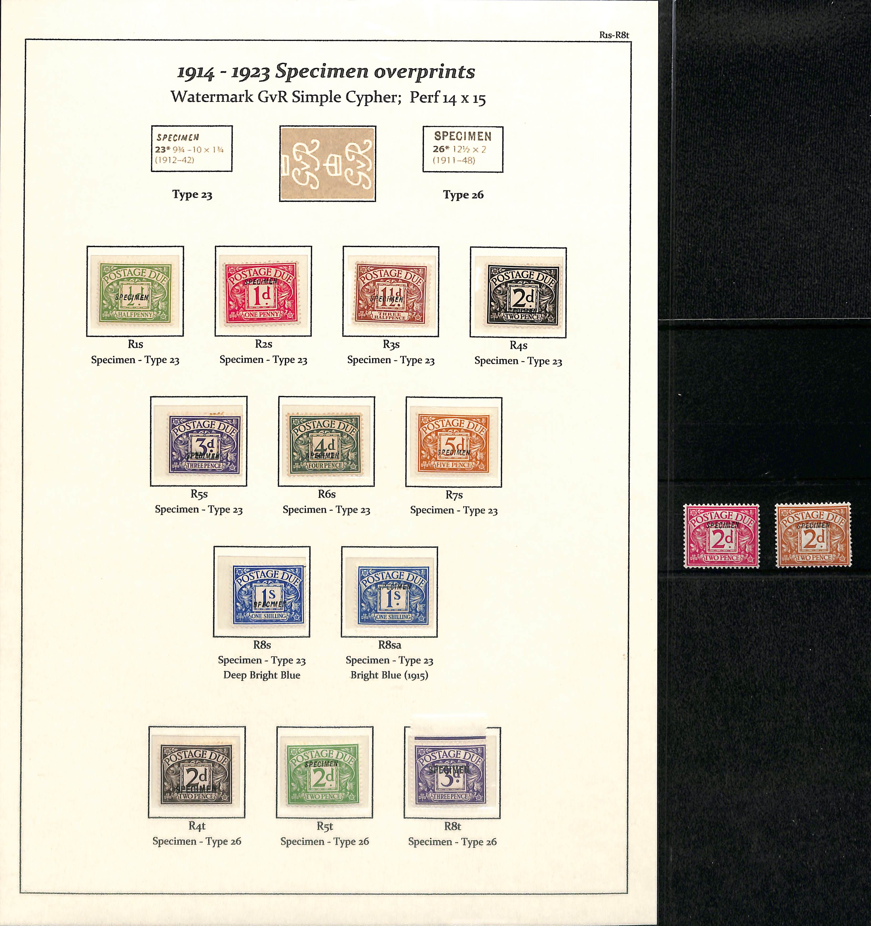 1914-23 Simple Cypher Issue with Specimen overprints, comprising set of eight (both 1/- bright