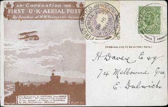 First U.K Aerial Post. 1911 (Sep 9) Brown London to Windsor card with KGV ½d tied by the London