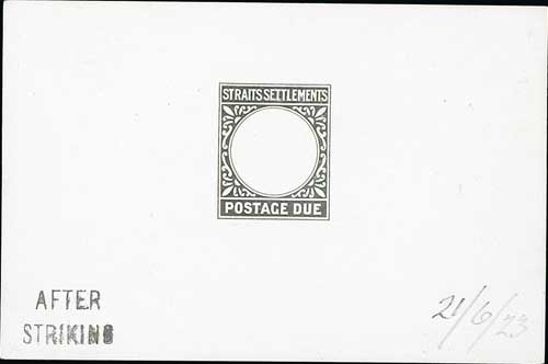 1923 Undemoninated Master Die Proof, in black on white glazed card, stamped "AFTER / STRIKING" and