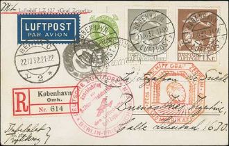 Denmark. 1932 (Oct 21) Registered picture postcard from Copenhagen to Buenos Aires with cachets of