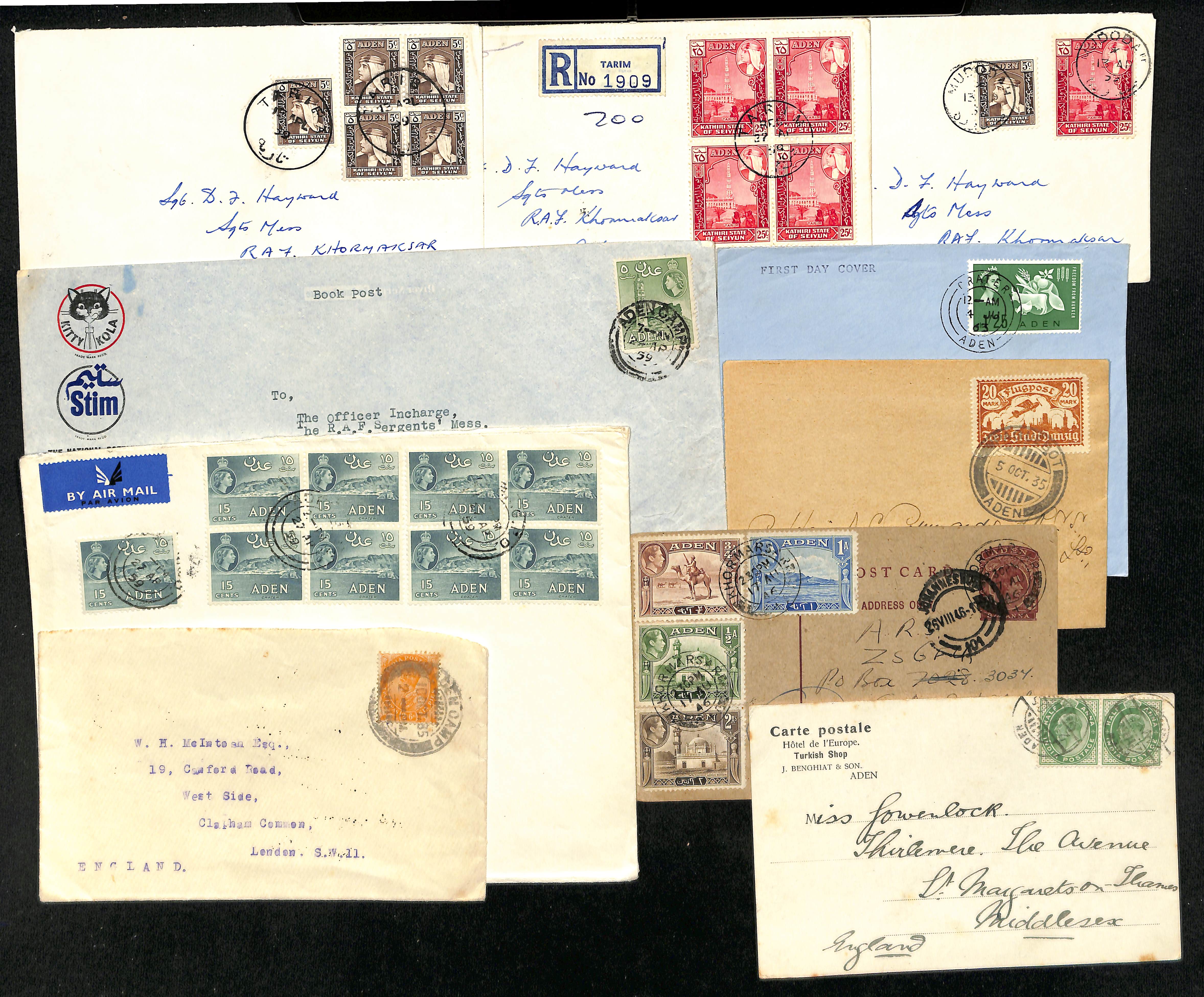 1905-63 Covers and cards including 1955-59 covers with Aden stamps cancelled at Maalla, Skeikh- - Image 2 of 5