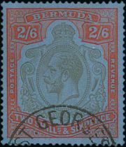1930 KGV 2/6 Grey-black and pale orange-vermilion on grey-blue, Multiple Script CA, used with St.
