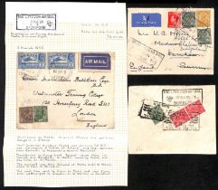 1935-36 Covers from India to England all with boxed "TOO LATE FOR AIR MAIL" datestamps for Cawnpore,