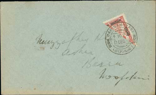 1919 (Dec 11) Cover to Basra franked by a diagonally bisected 1a, paying the ½a unsealed printed