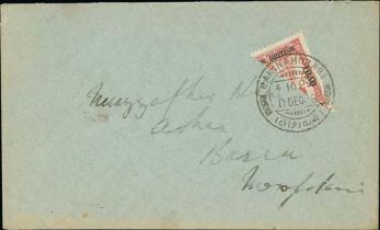 1919 (Dec 11) Cover to Basra franked by a diagonally bisected 1a, paying the ½a unsealed printed