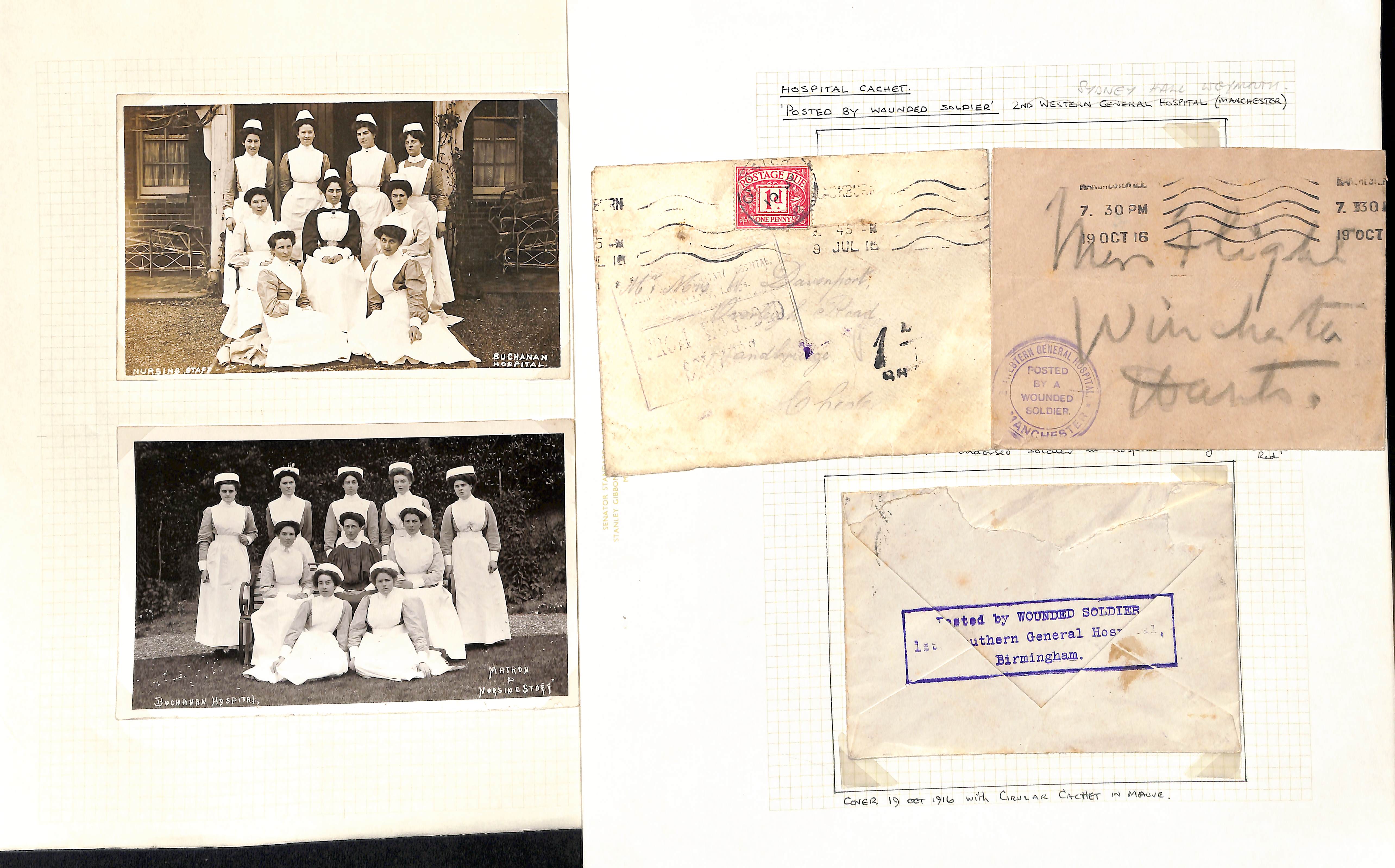 G.B. 1915-18 Covers and cards from soldiers in hospitals in G.B (8, six with cachets, also three