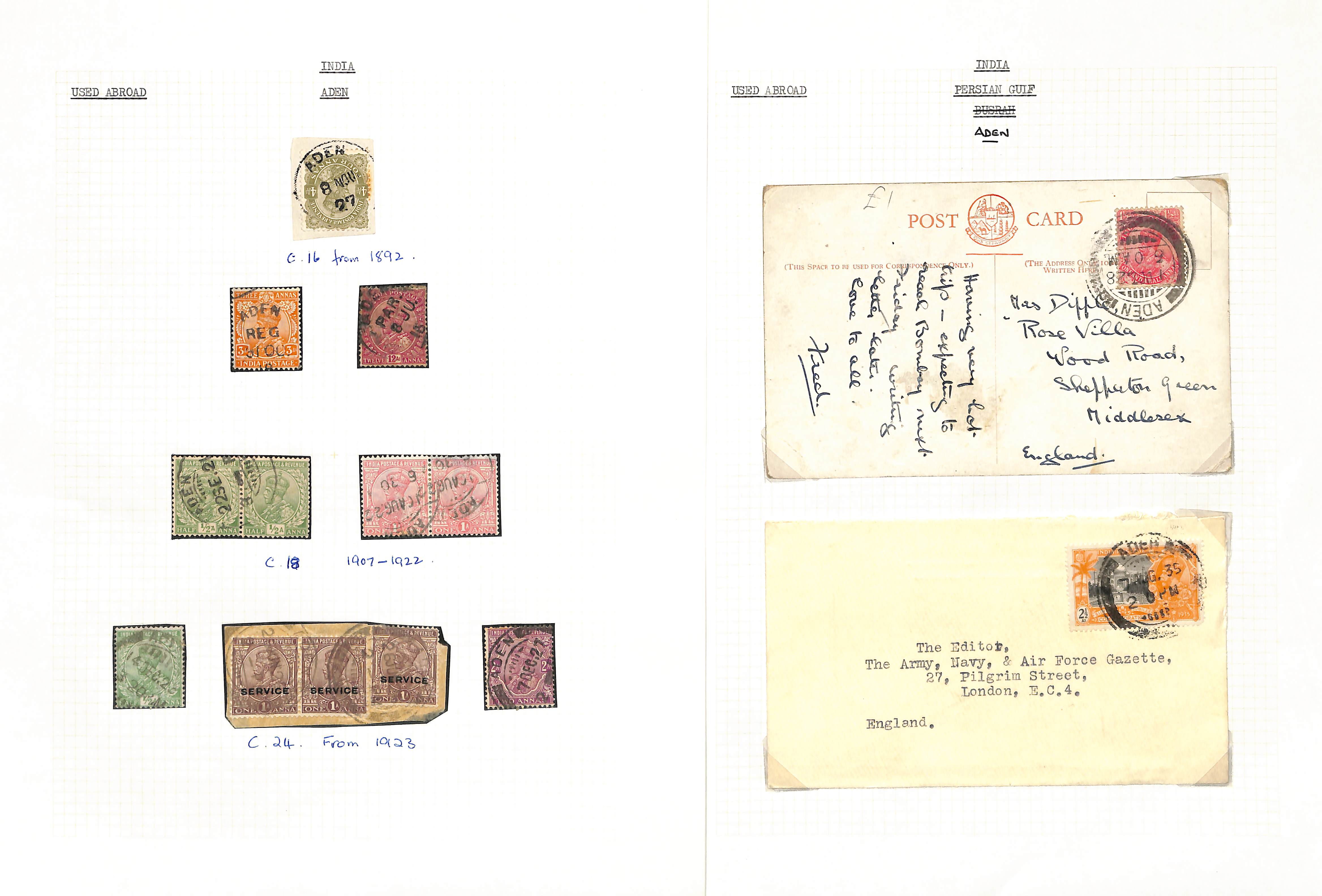 India used in Aden. QV-KGV Covers and cards (6), stamps and pieces (164) including "124" in - Image 4 of 9