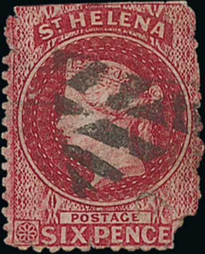 1868 4d Carmine-rose, variety surcharge omitted, used with cork cancel (unlisted by Proud),