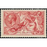 1918-19 Bradbury Wilkinson 5/- rose-red, fine unmounted mint. S.G. 416, £475. Photo on Page 12.