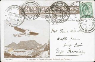 1911 (Dec 30) Kenilworth to Muizenberg second flight, pictorial Aerial Post card posted from Cape