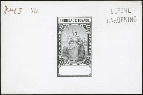 1914 Master Die Proof, as used for the 5/- and £1 stamps, in black on white glazed card, dated "June