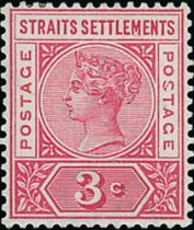 1892-99 3c Carmine-rose, variety damaged "S", fine mint. S.G. 96a, £1,100. Photo on Page 158.