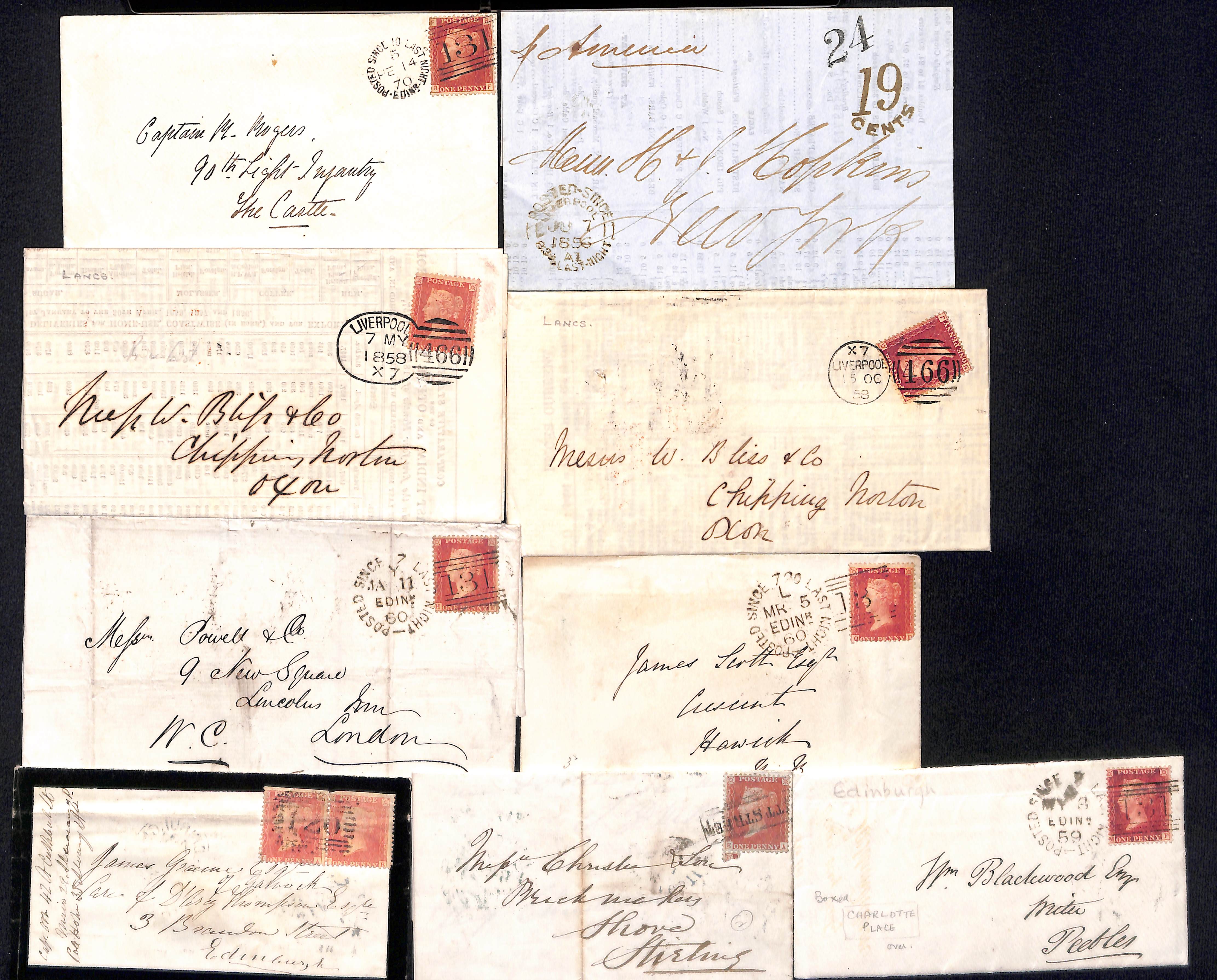 Late Mail. 1858-70 Entire letters and covers with "Posted Since" datestamps of Edinburgh (6) or