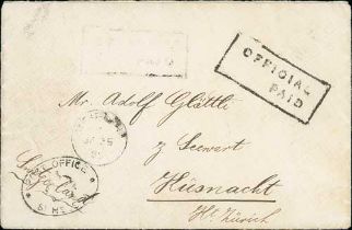 1909 (Jan 25) Stampless cover to Switzerland with boxed "OFFICIAL / PAID" (Proud OPD3, only recorded