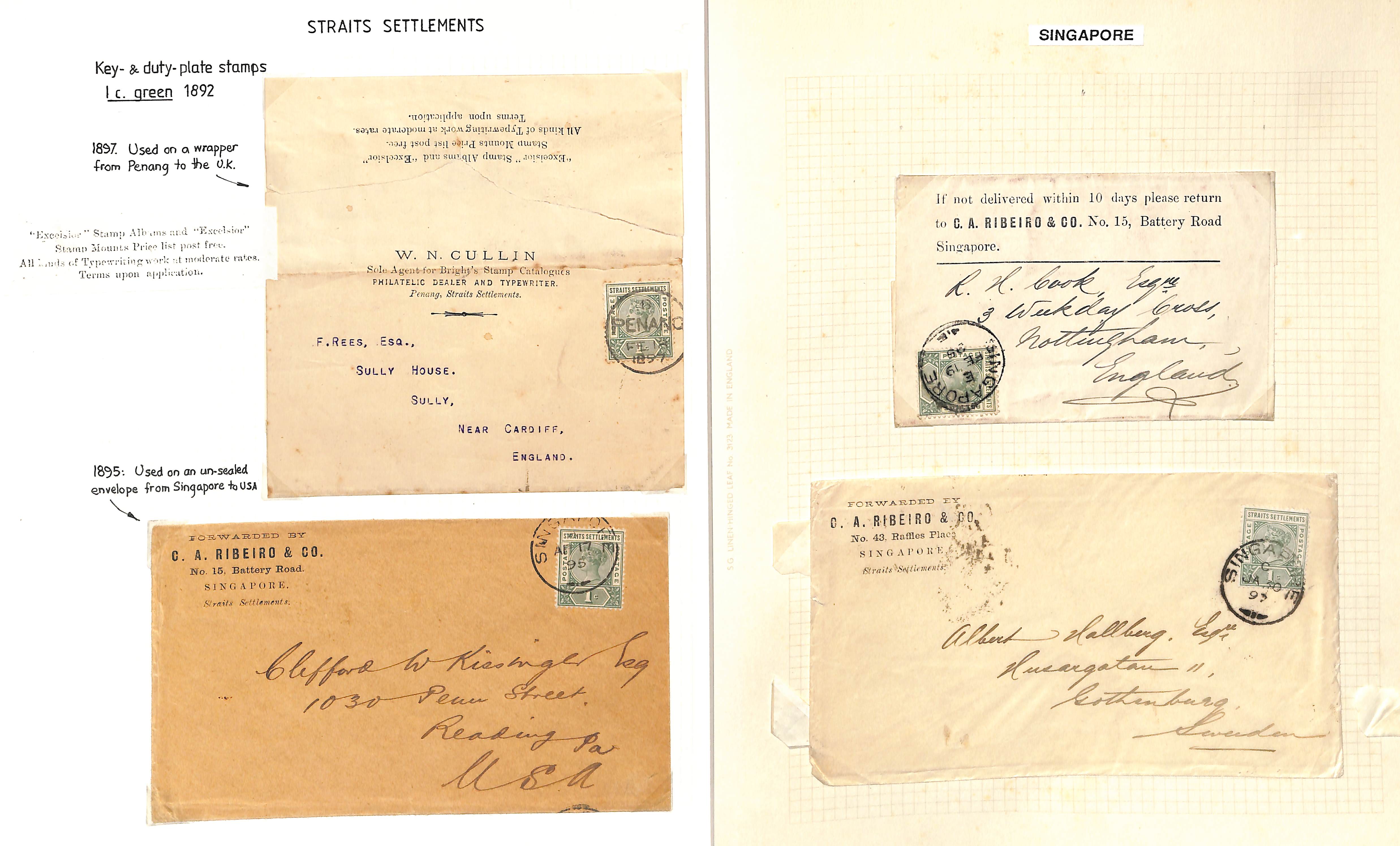 1892-95 Wrappers and covers sent at the 1c printed matter rate, including 1892 wrappers to Australia