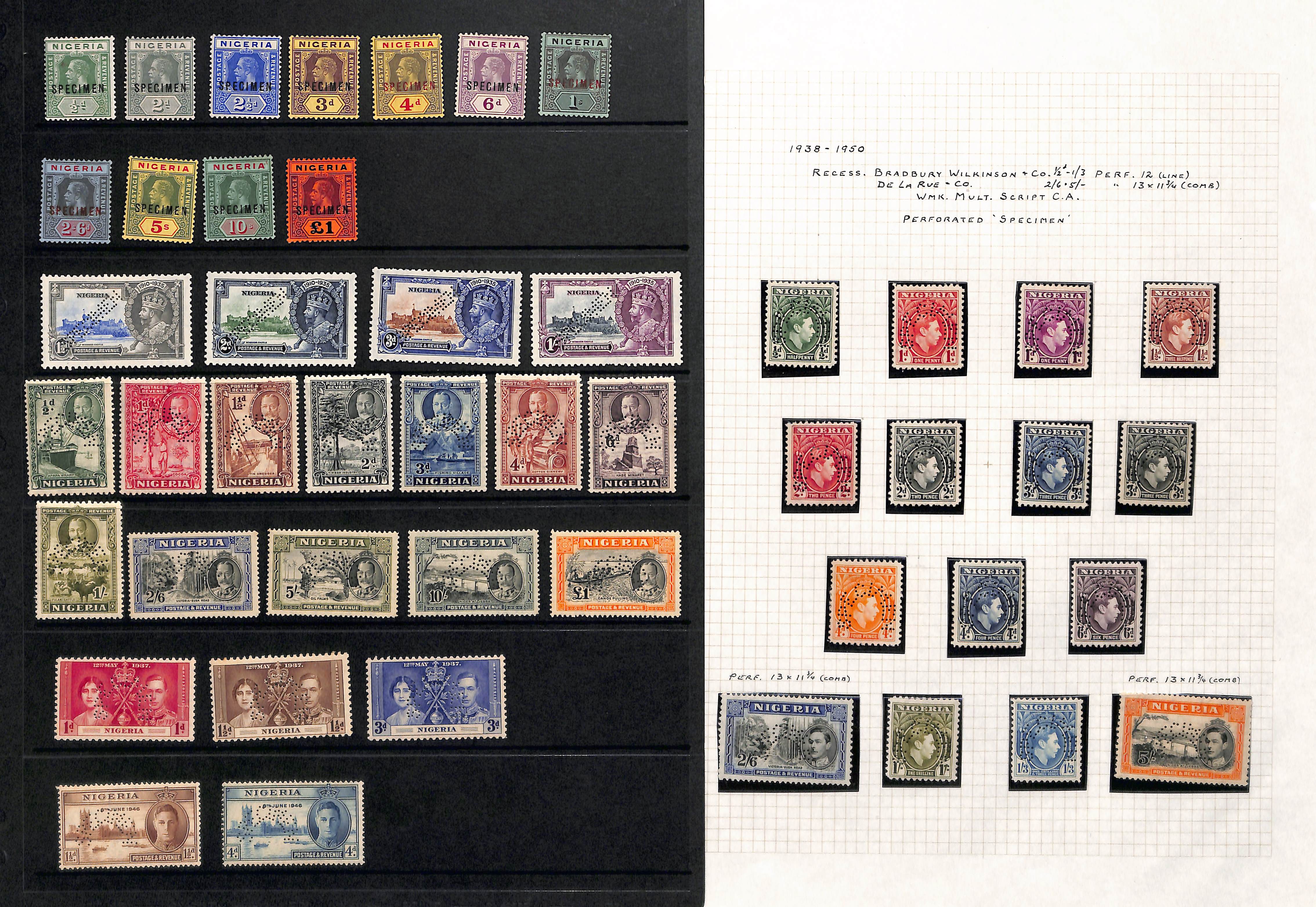 1914-46 Specimen sets comprising 1914-29 ½d - £1 (no 1d), 1935 Silver Jubilee set, 1936 ½d - £1