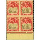 1922 2/6 Grey and red on yellow, watermark Multiple Crown CA, unmounted mint block of four with