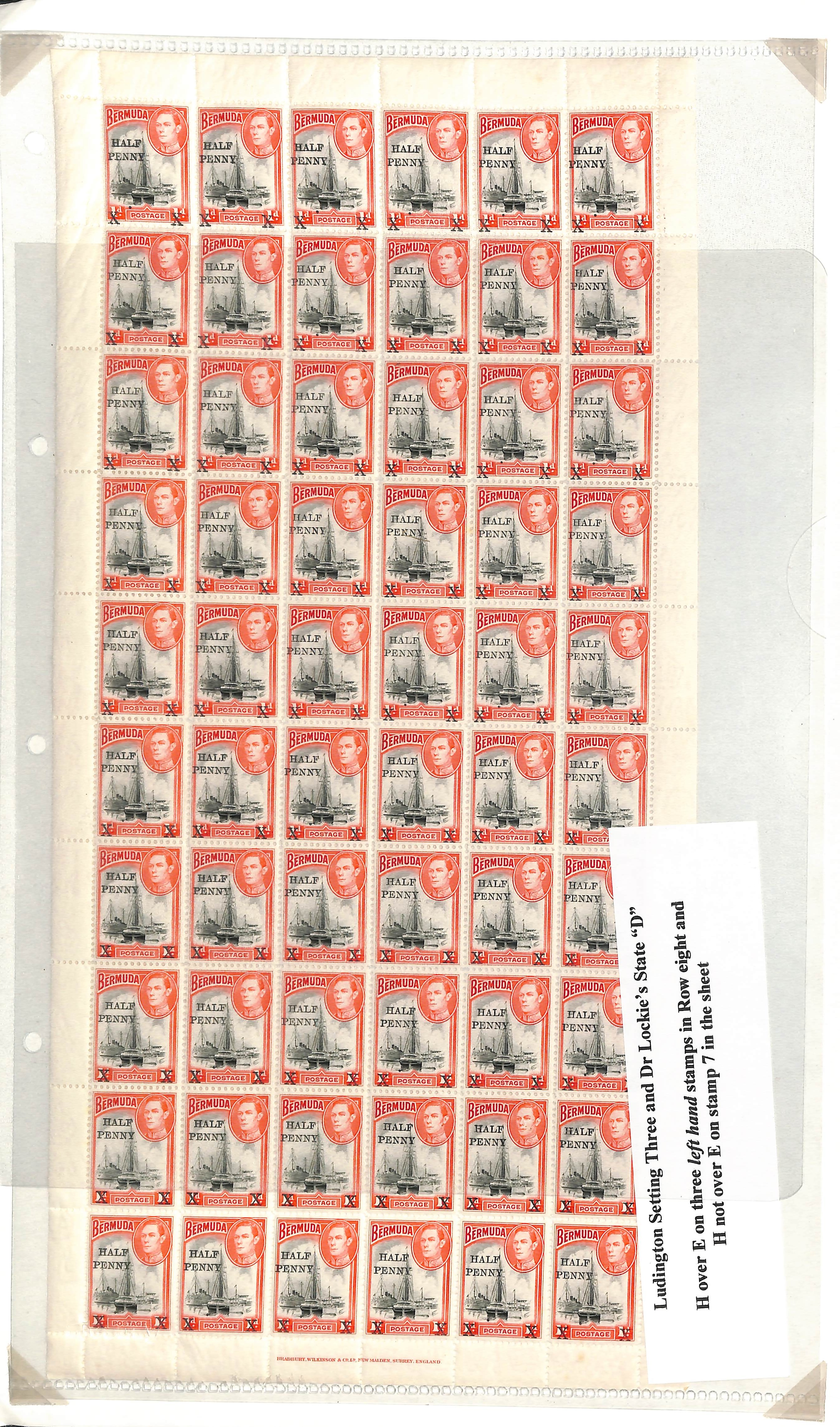 1940 Half Penny on 1d, study of the surcharge types with complete sheets (7) showing Ludington - Image 4 of 11