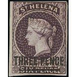 1868 3d Deep dull purple surcharge type B, variety imperforate, mint, four margins (close but