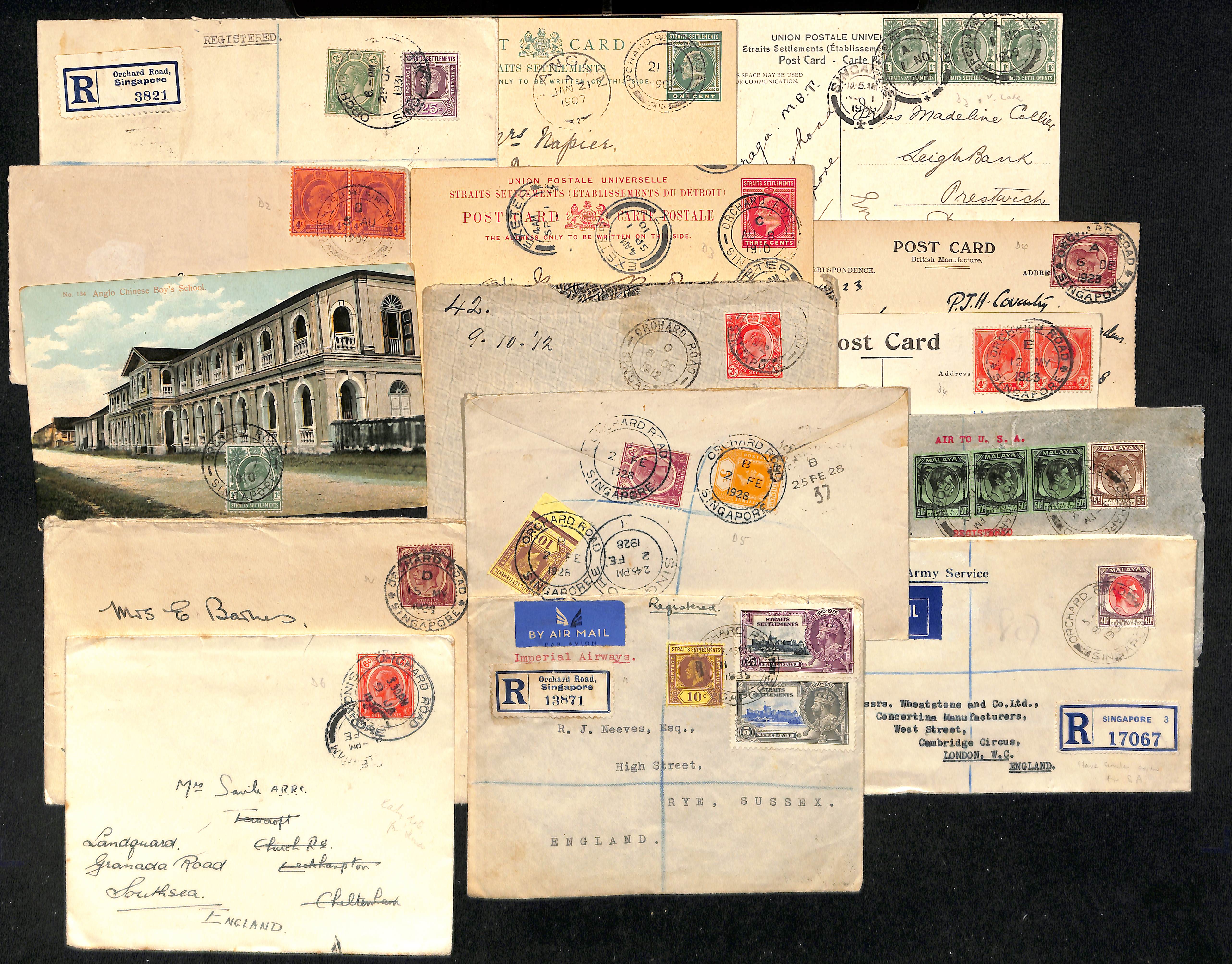 Orchard Road. 1907-59 Covers and cards including 1910 registered cover franked 18c to Saigon with - Image 2 of 3