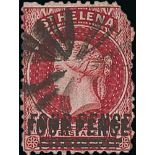 1868 4d Carmine surcharge type B, variety surcharge double, used with cork cancel (Proud K12).