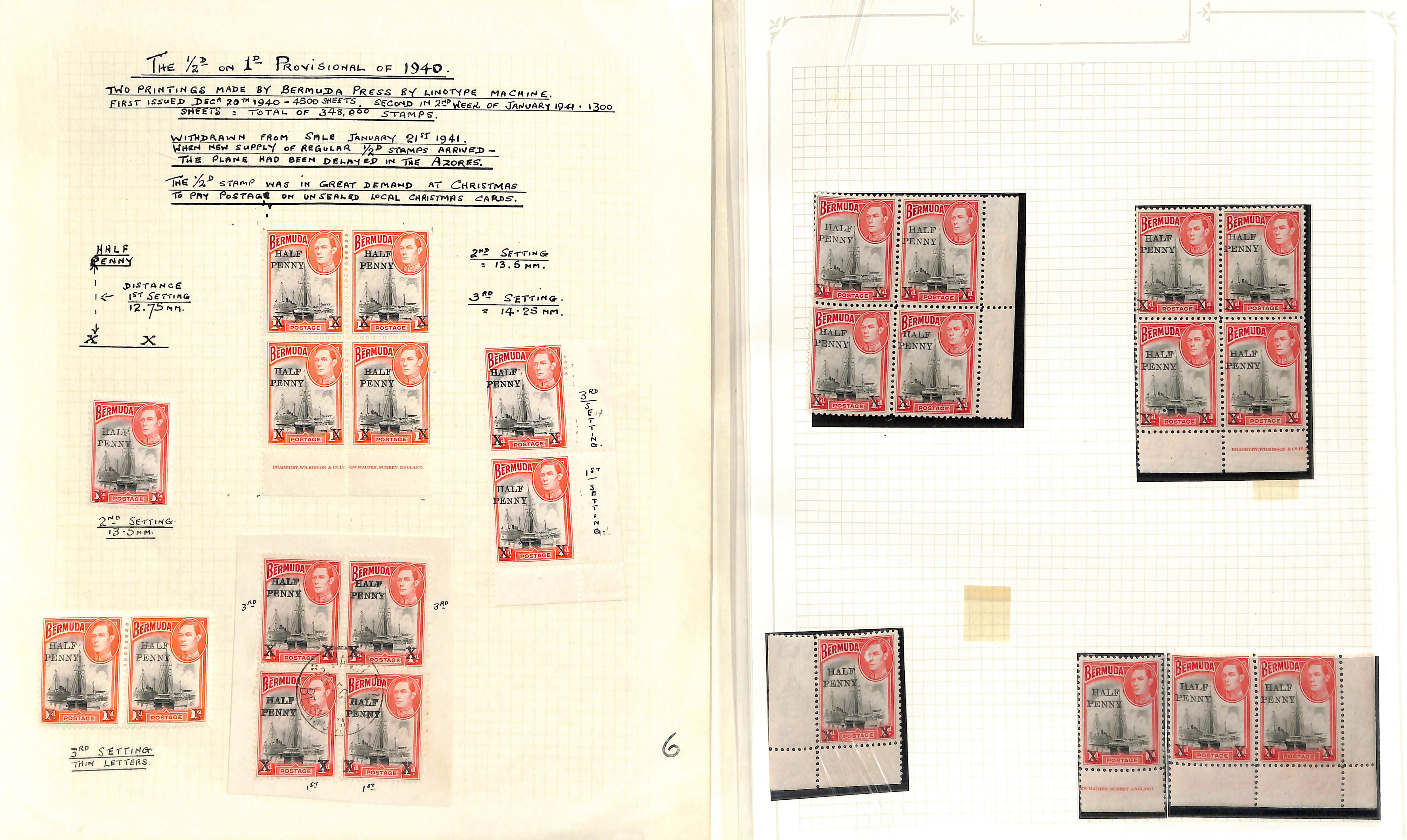 1940 Half Penny on 1d, study of the surcharge types with complete sheets (7) showing Ludington - Image 8 of 11