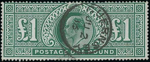1911-13 KEVII 5/-, 10/- and £1 fine used, the 10/- and £1 with Guernsey datestamps. S.G. 318/20, £