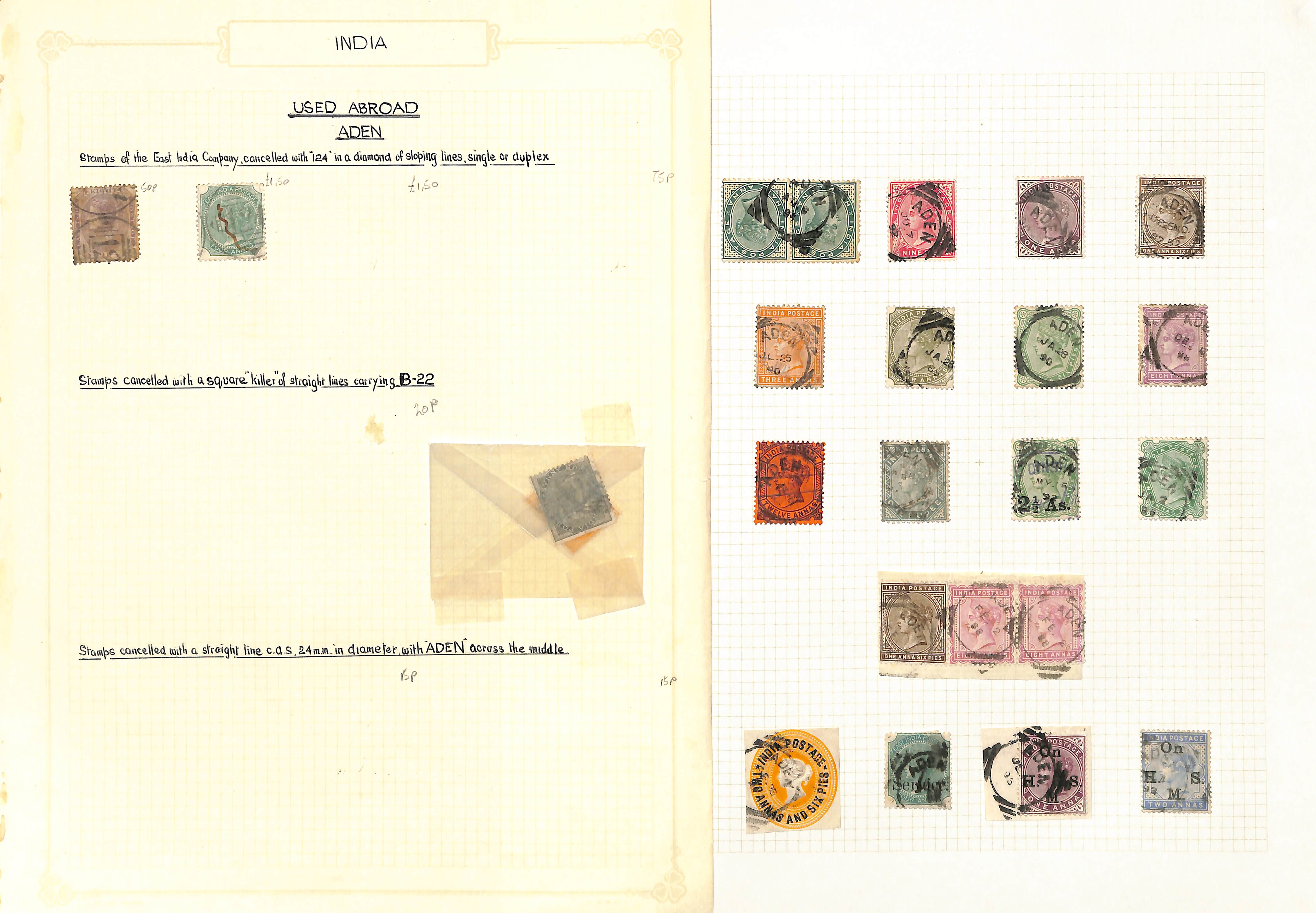 India used in Aden. QV-KGV Covers and cards (6), stamps and pieces (164) including "124" in - Image 2 of 9