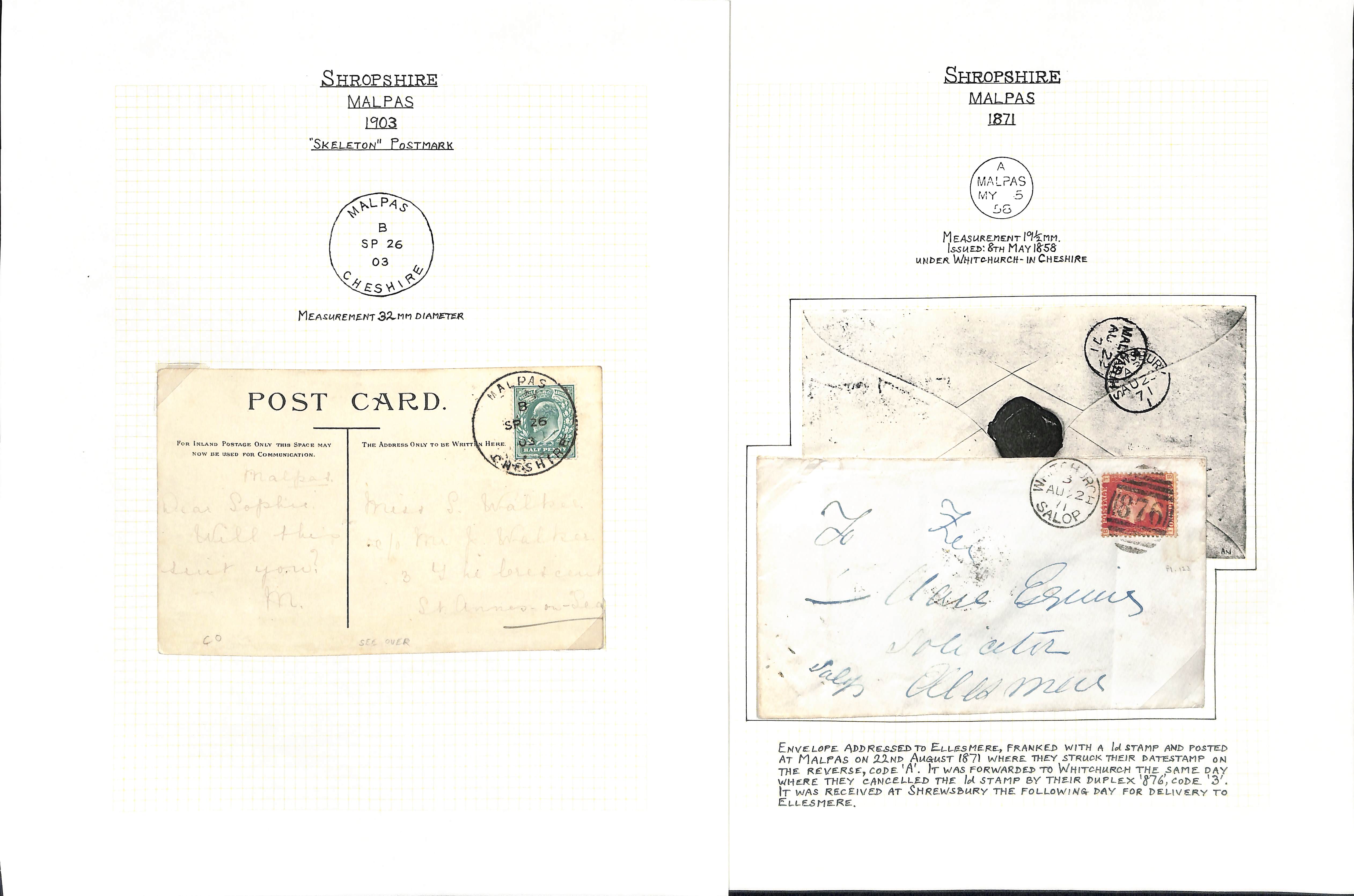 Cheshire. 1799-1958 Entire letters, covers and cards including 1828 "NESTON" fleuron, boxed "Malpas" - Image 10 of 16