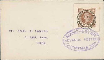Manchester. 1905 (Dec. 18) Cover posted from Manchester to Leeds with QV 2d postcard cut-out tied by
