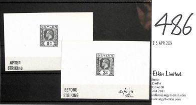 1918 1c and 3c Die Proofs in black on white glazed card, the 1c die I proof stamped "AFTER /