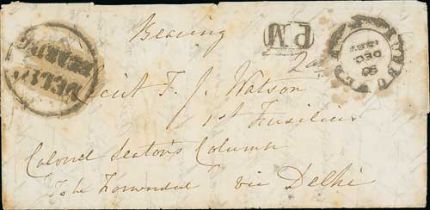 Indian Mutiny. 1857 (Dec 30) Stampless entire letter from Kussowlie to "Lieut. F.J Watson, 1st
