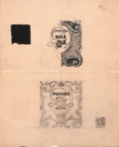 c.1912 Essays in pencil and indian ink for a 2d postage due stamp, the two essays similar in