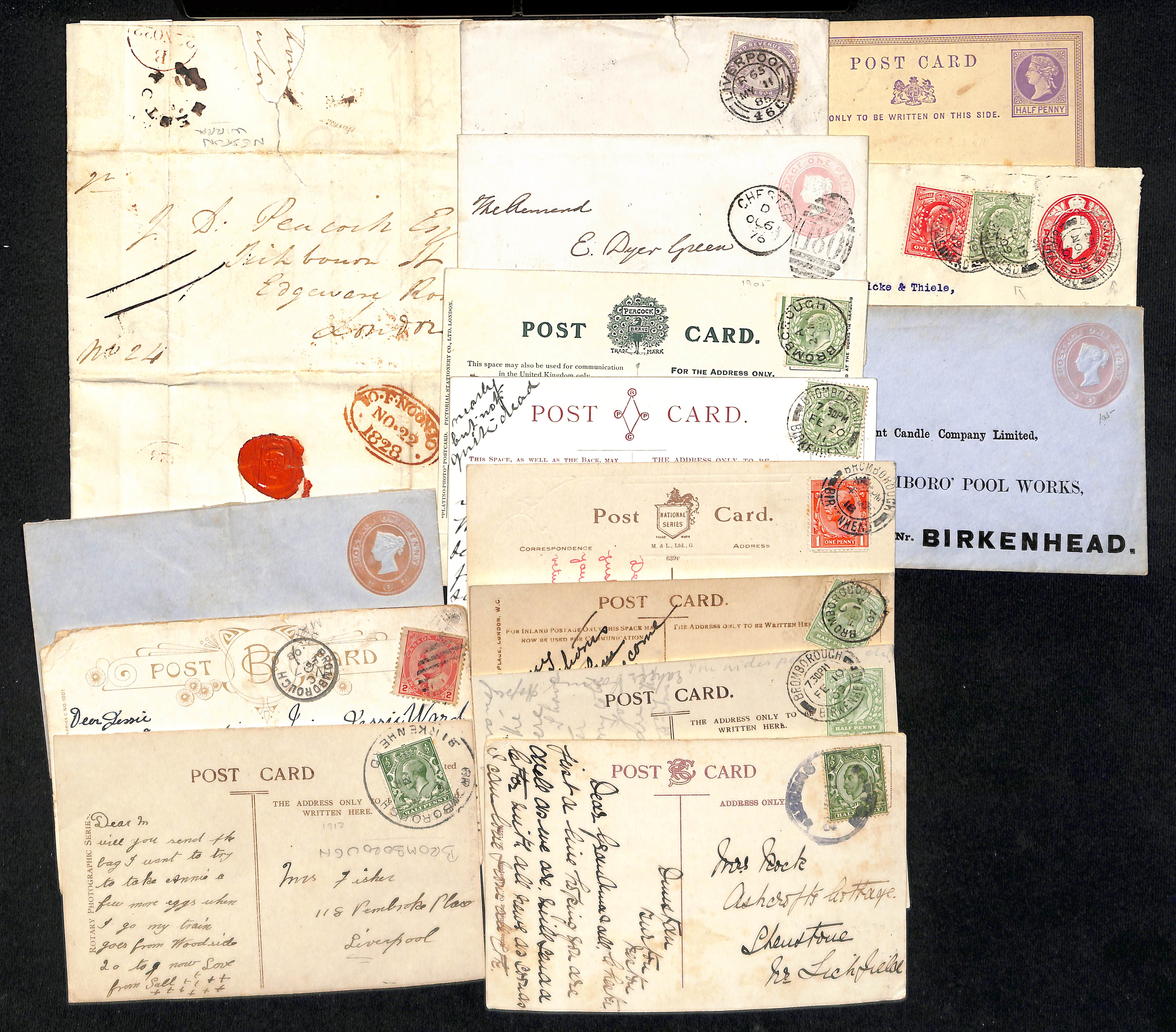 Cheshire. 1799-1958 Entire letters, covers and cards including 1828 "NESTON" fleuron, boxed "Malpas"